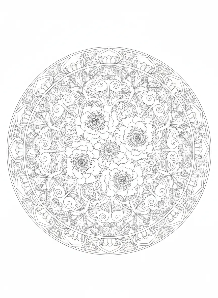 Mandala Jardin Romantique - Coloriage mandala à imprimer gratuitement